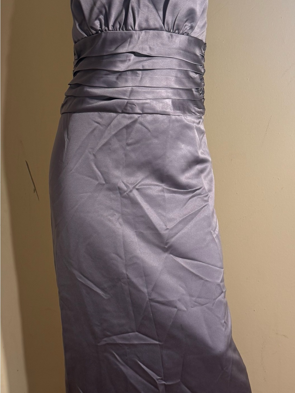 Satin Ruched Waist Lavender Evening Dress